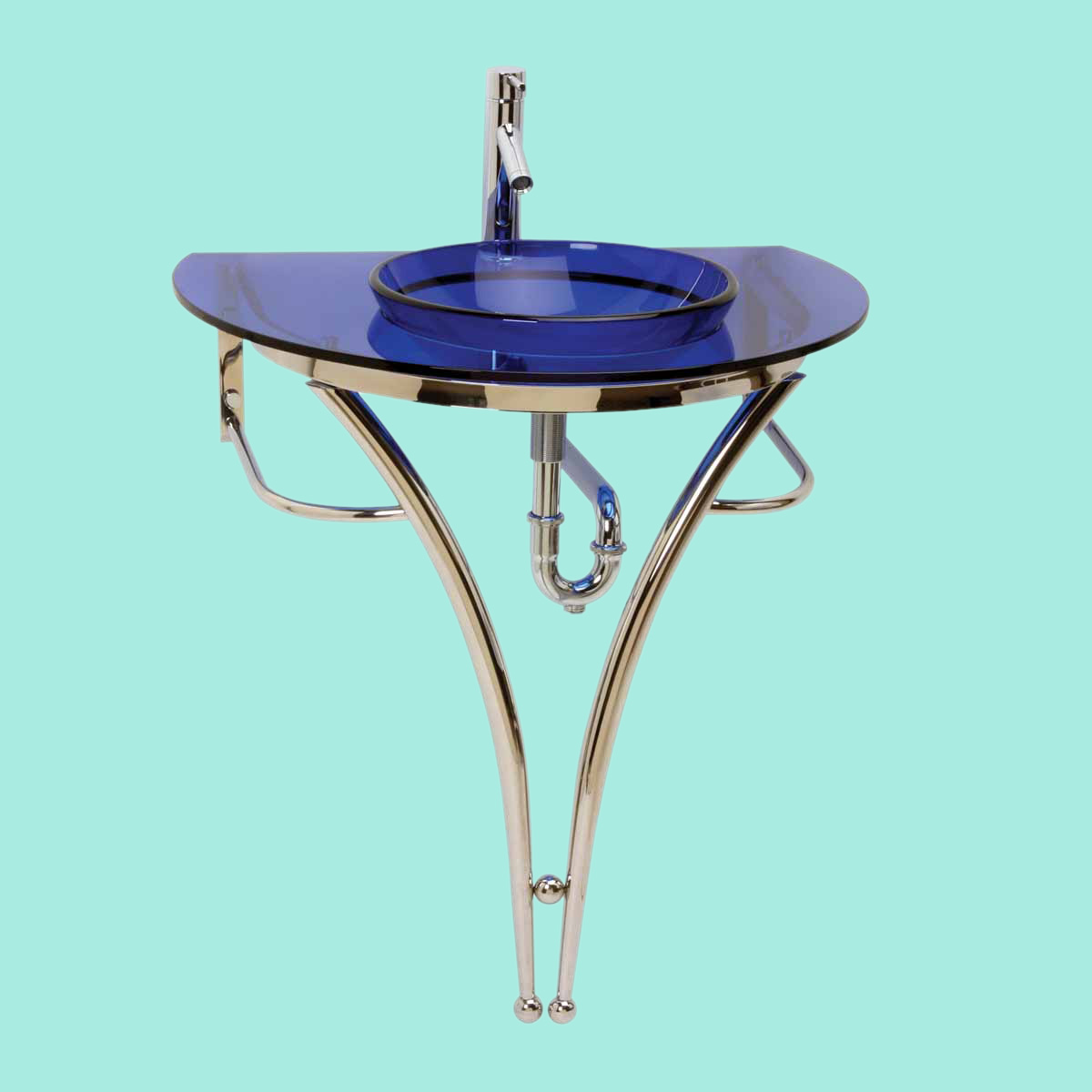 Glass Pedestal Sink Blue Recessed Vessel Combo Package