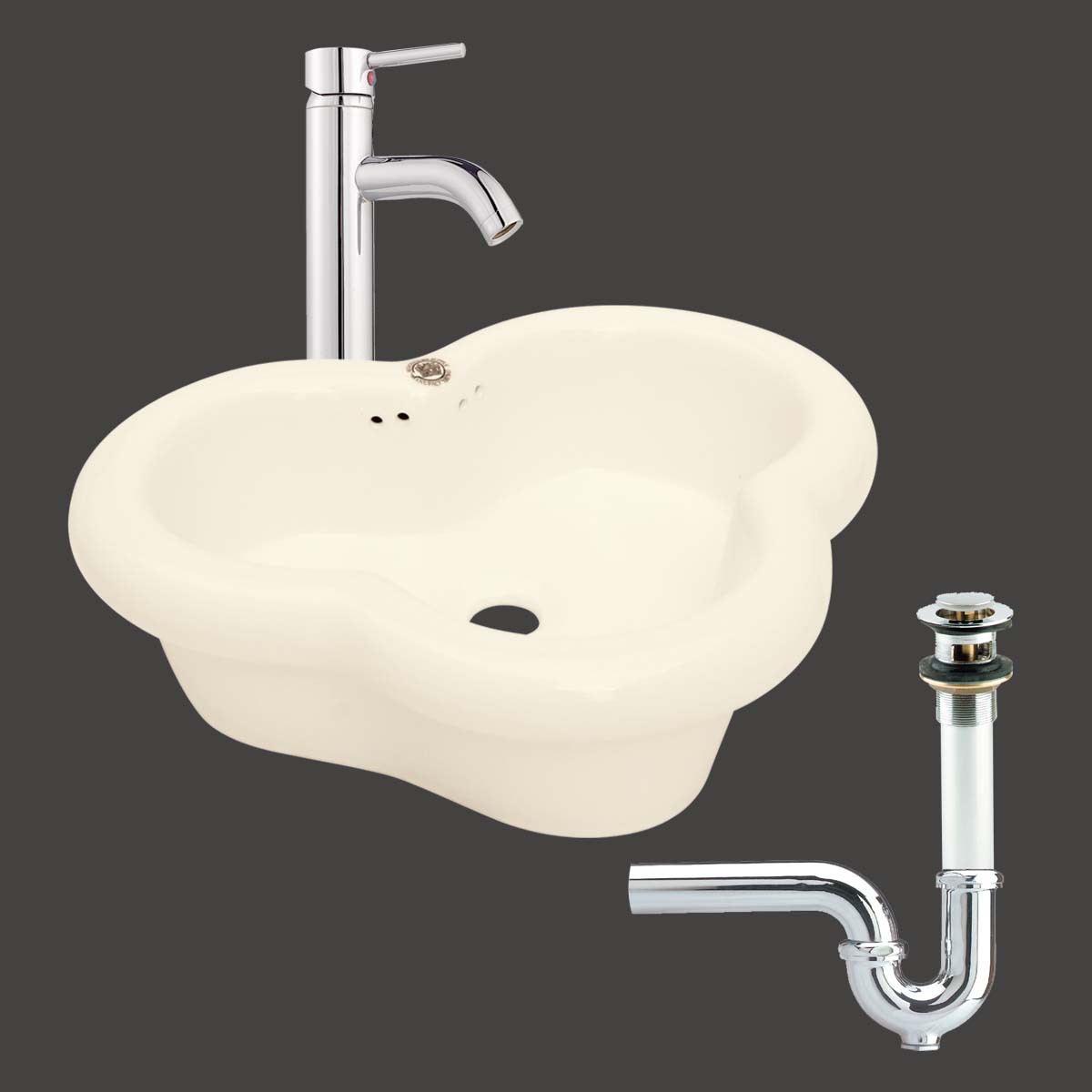Bathroom Vessel Sink Bone Single Hole Faucet/Drain/P-Trap